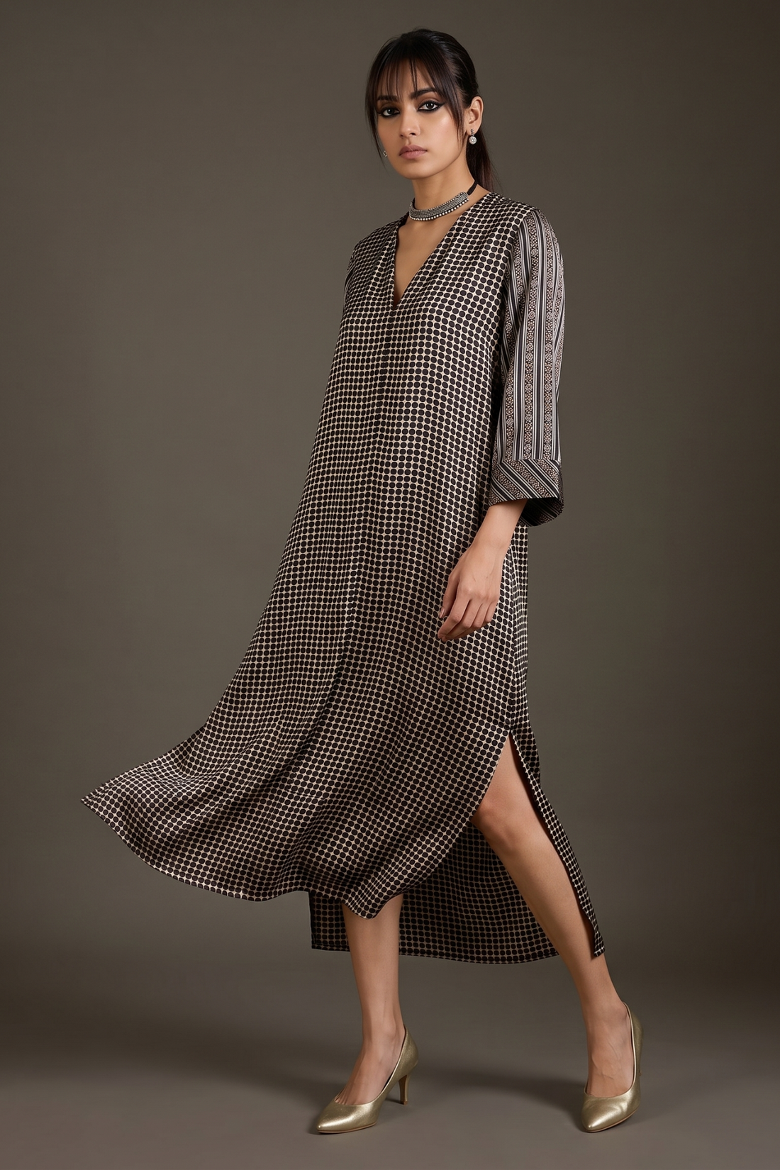Black_Dotted_Ajrakh_Modal_with_Border_Sleeve_Front_Zipper_A-Line_Kurta