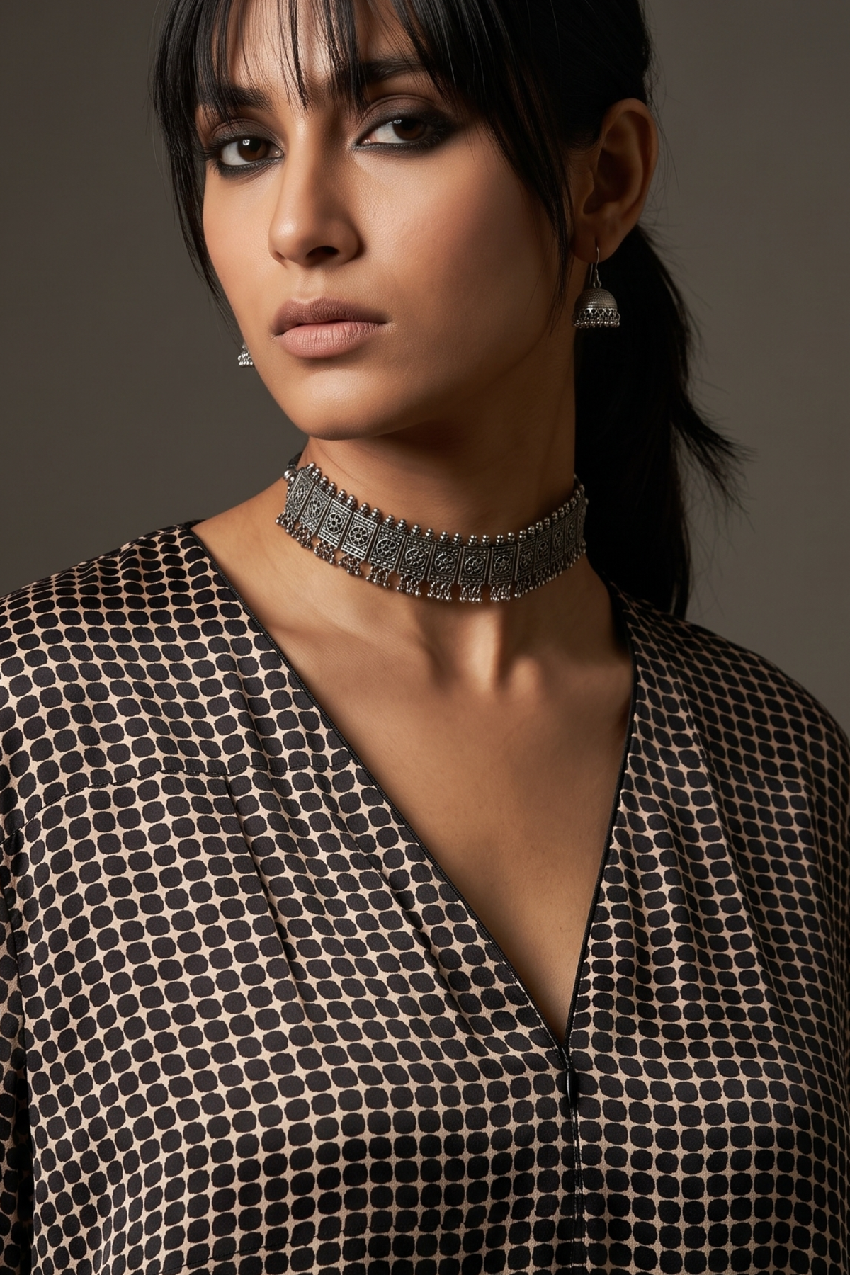 Black_Dotted_Ajrakh_Modal_with_Border_Sleeve_Front_Zipper_A-Line_Kurta