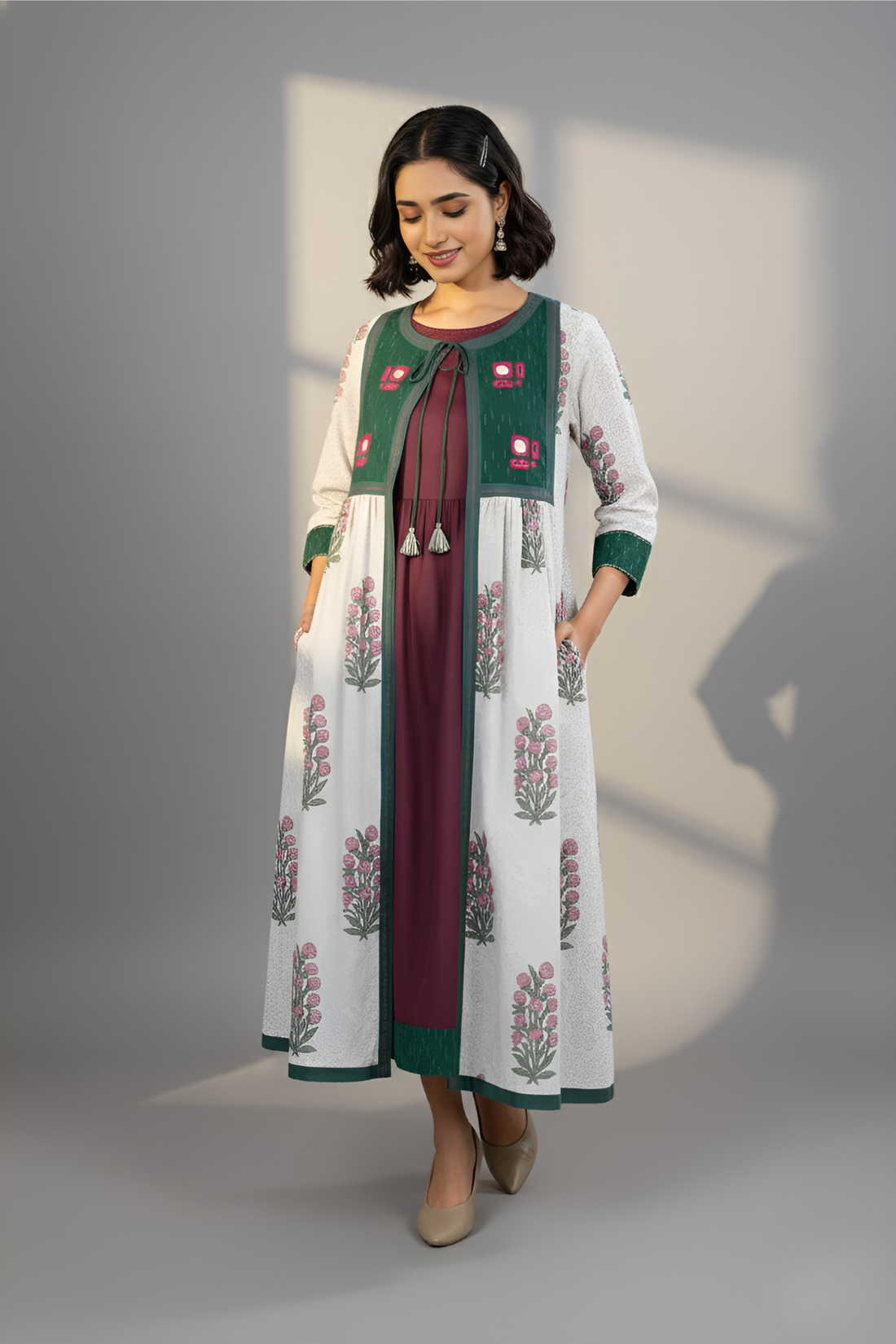 Mughal Dreamscape Gather Jacket with Yoke and Tie-Up (only jacket)