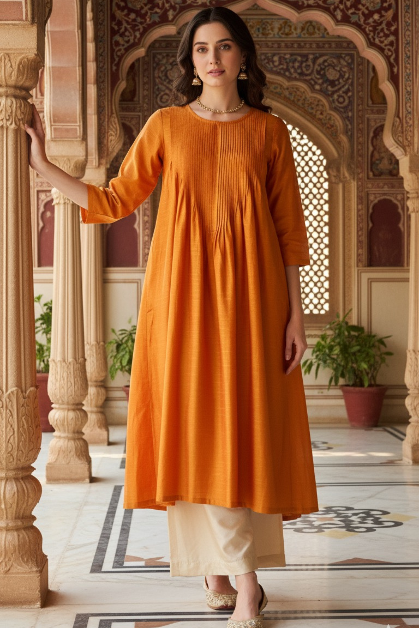 Marigold Mist Cotton Silk Slub Luxe Kurta With Pintuck