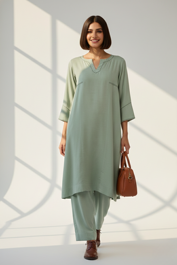a-line kurta co-ord set - Pistachio Bliss & Sage Whisper