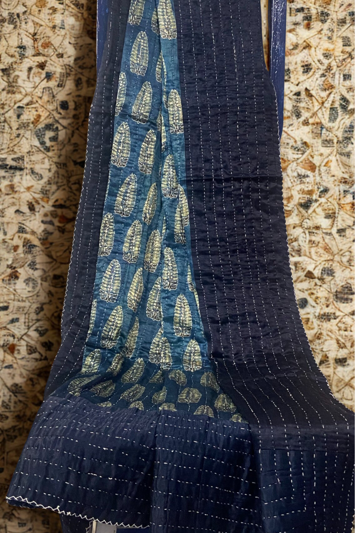 handcrafted mashroo single quilt with filler - indigo & asopalav