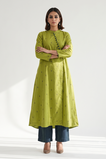 Green Blue Cross Potli Angrakha Kurta 