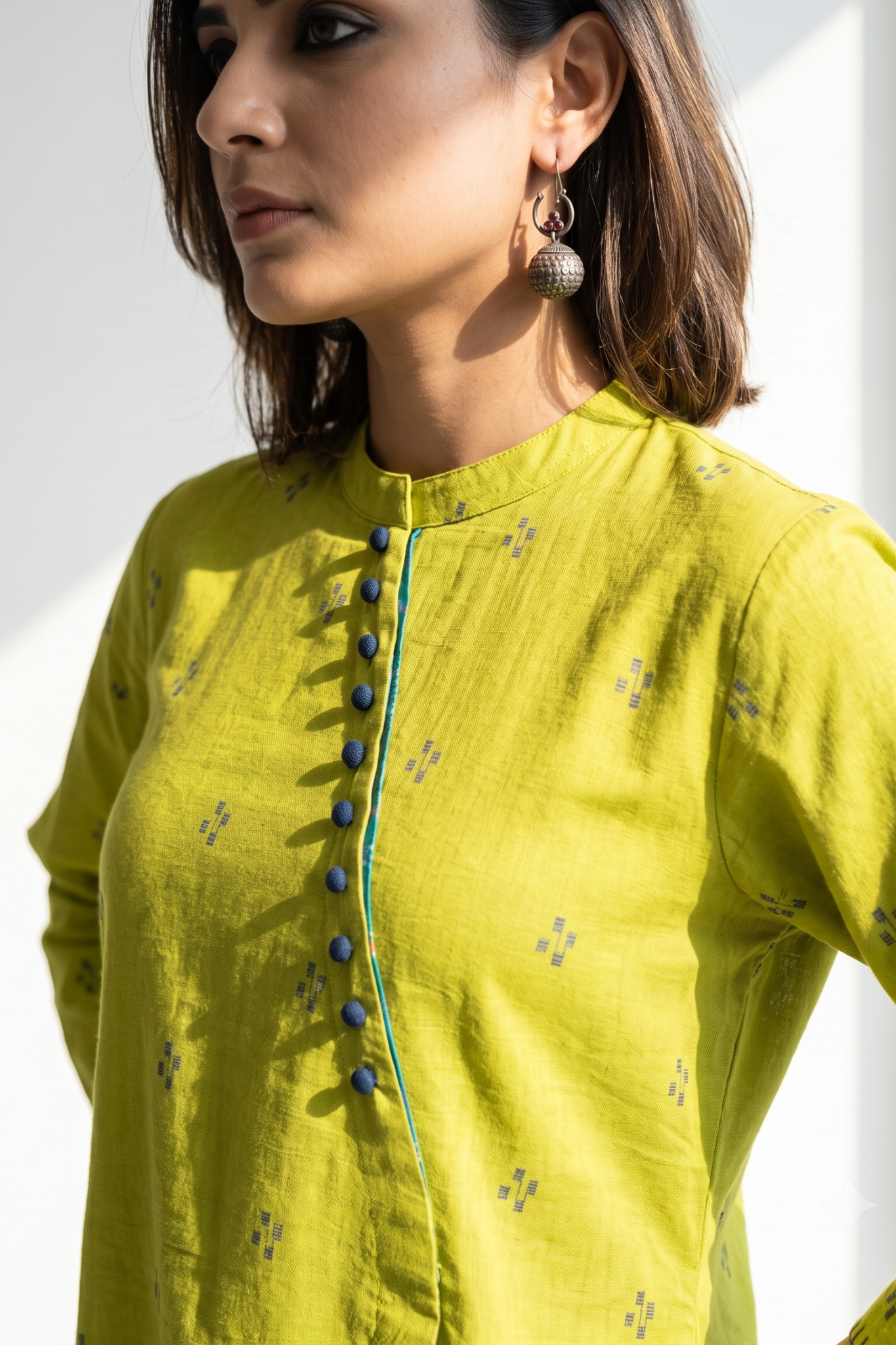 Green Blue Cross Potli Angrakha Kurta 