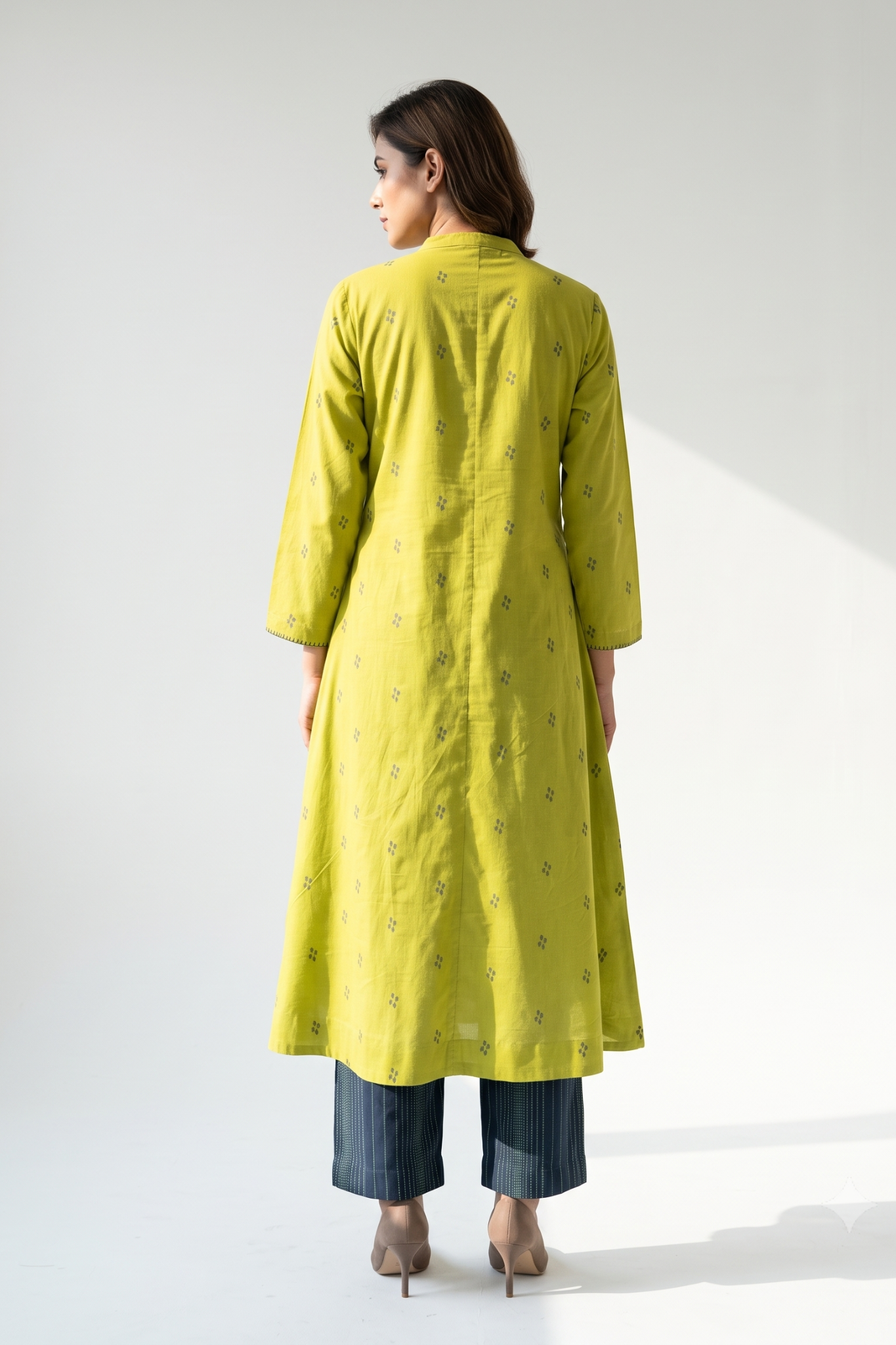 Green Blue Cross Potli Angrakha Kurta 