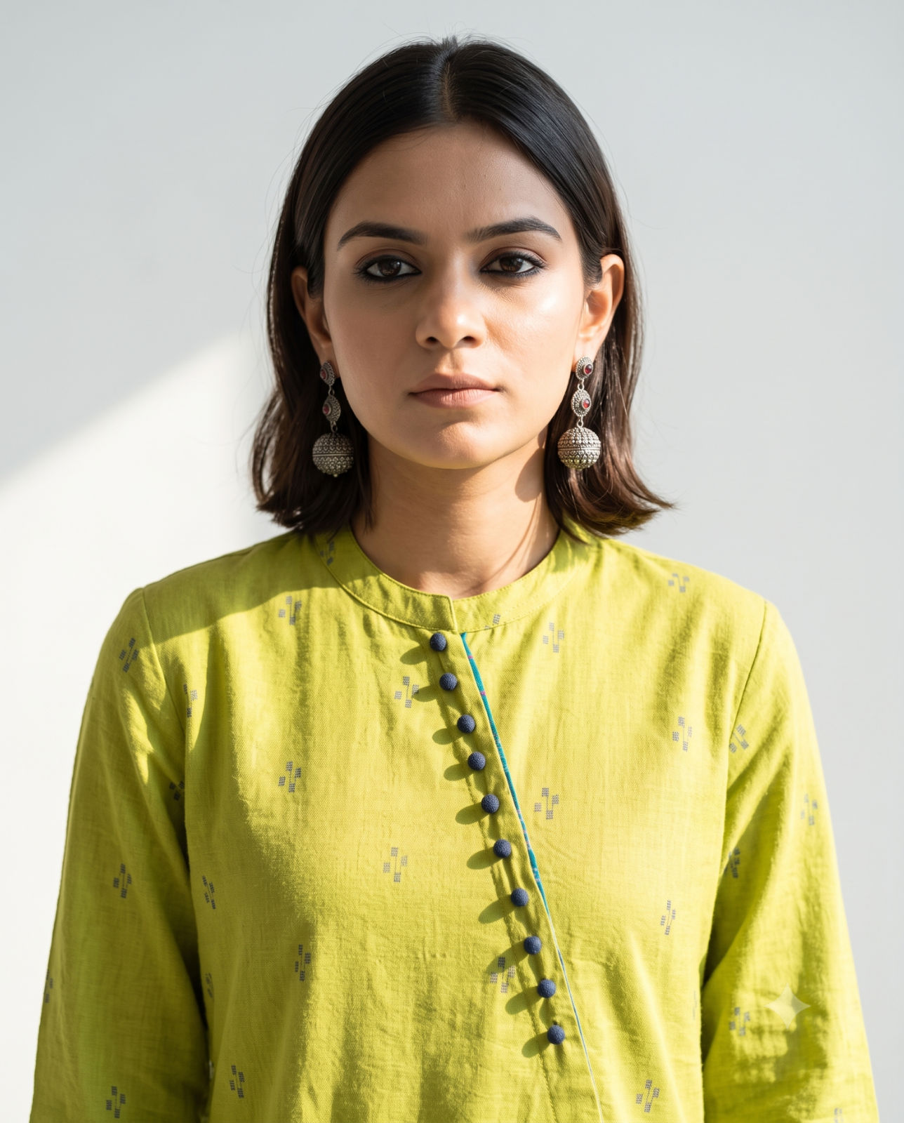 Green Blue Cross Potli Angrakha Kurta 