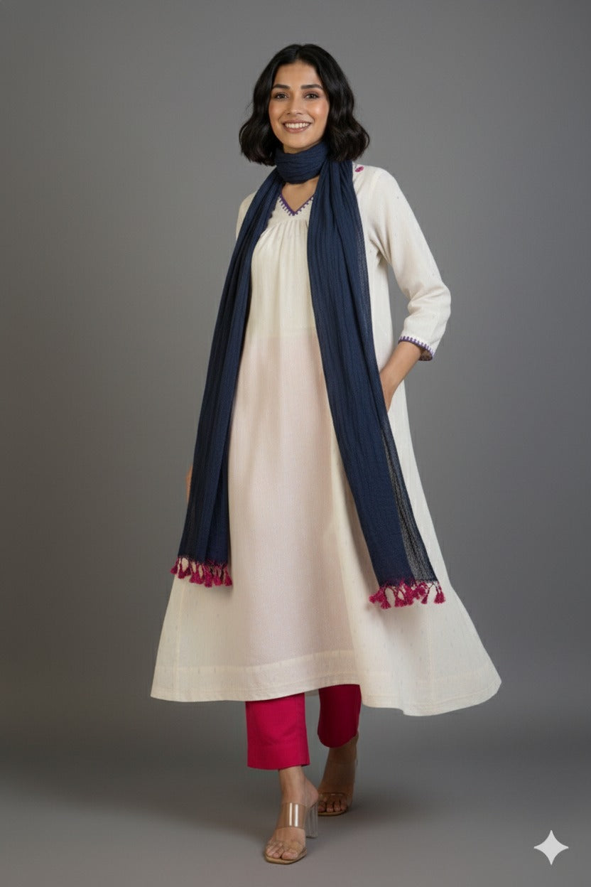 v-neck ivory gather anarkali moonlit silver gleam