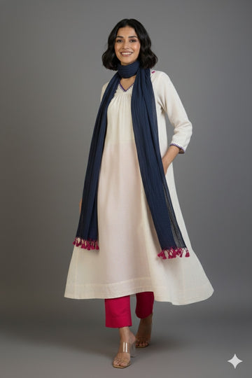 v-neck ivory gather anarkali moonlit silver gleam