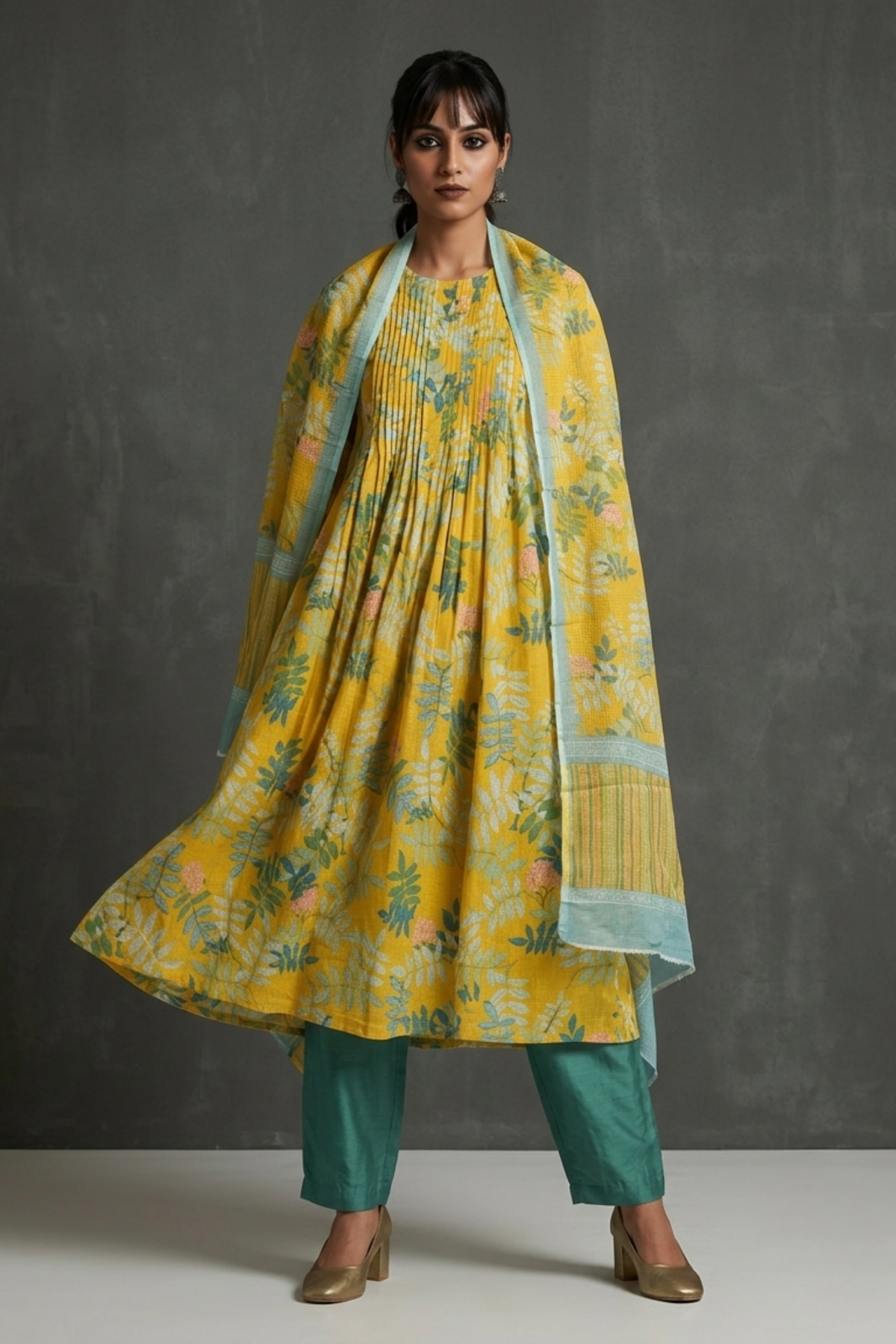 Yellow_Floral_Cotton_Pintuck_Kurta