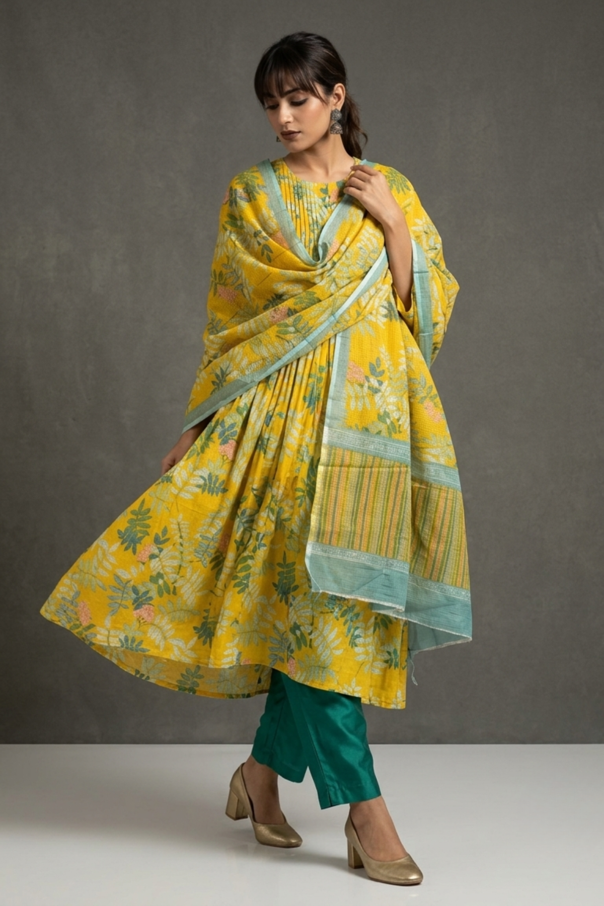 Yellow_Floral_Cotton_Pintuck_Kurta