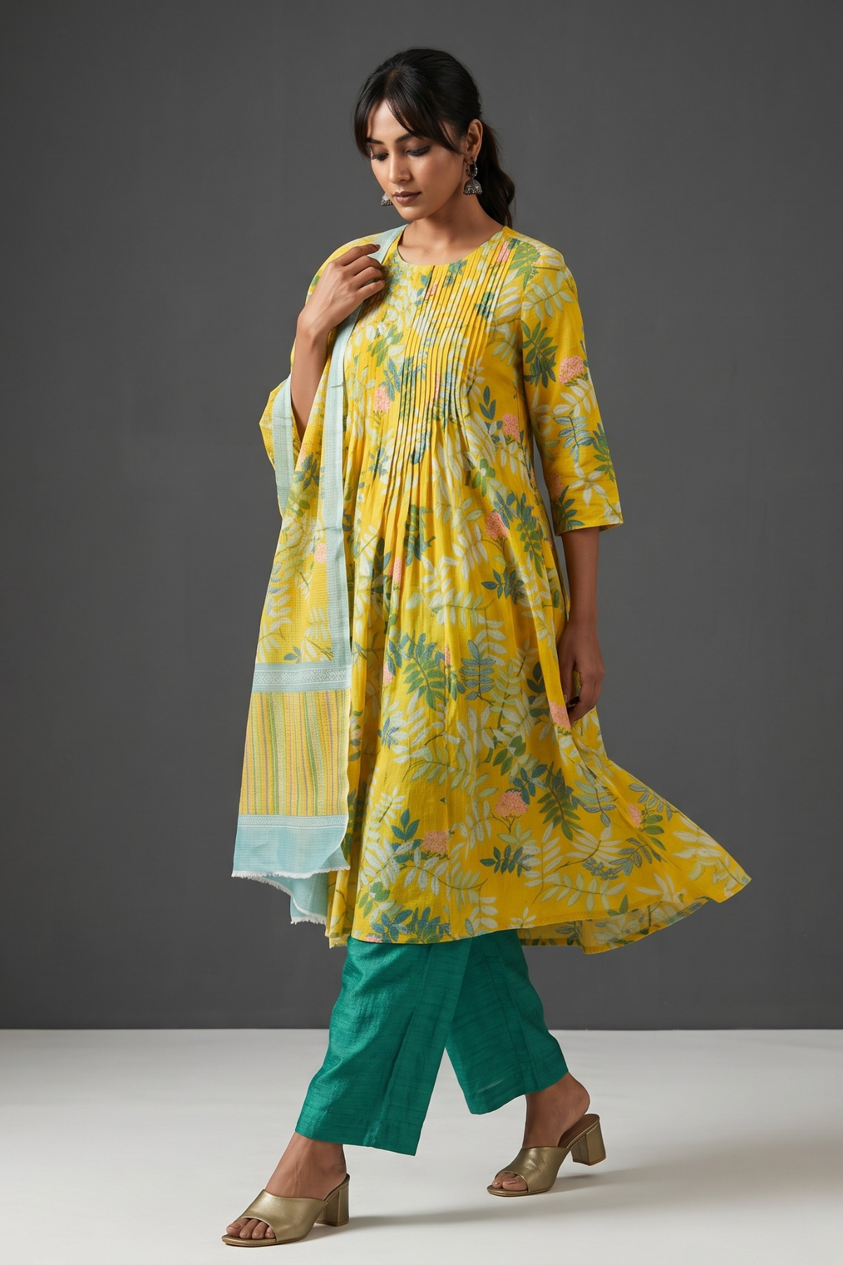 Yellow_Floral_Cotton_Pintuck_Kurta