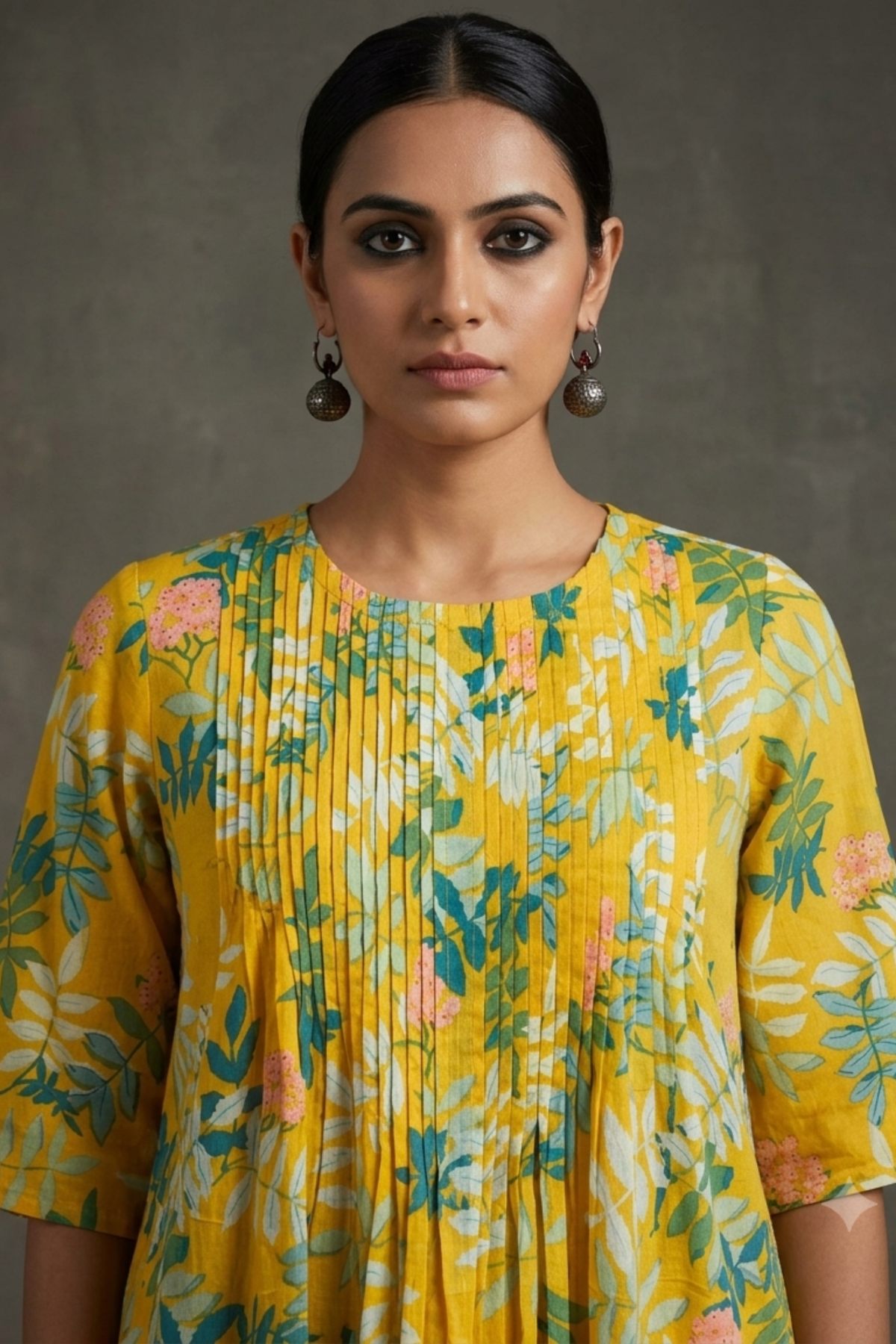 Yellow_Floral_Cotton_Pintuck_Kurta