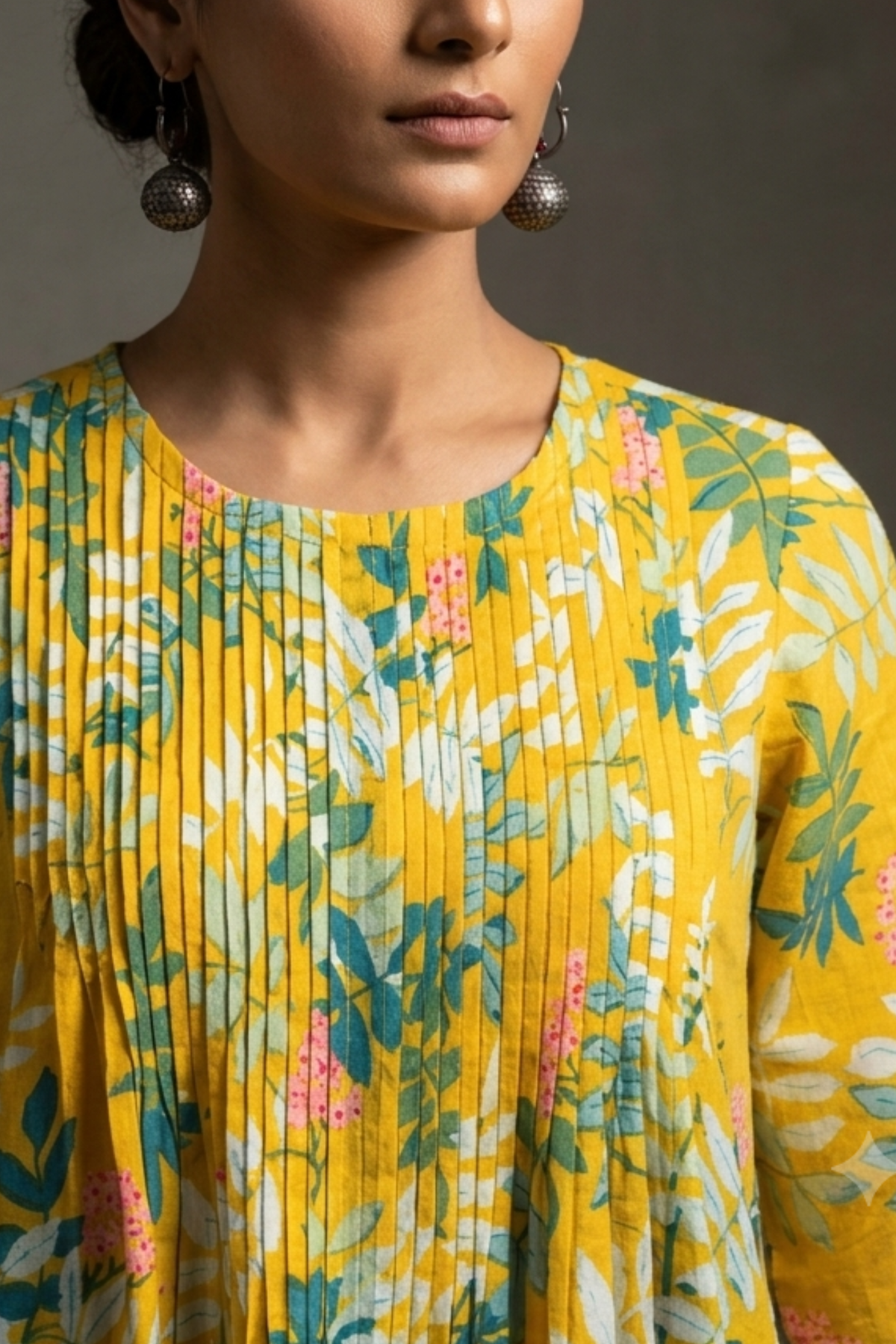 Yellow_Floral_Cotton_Pintuck_Kurta