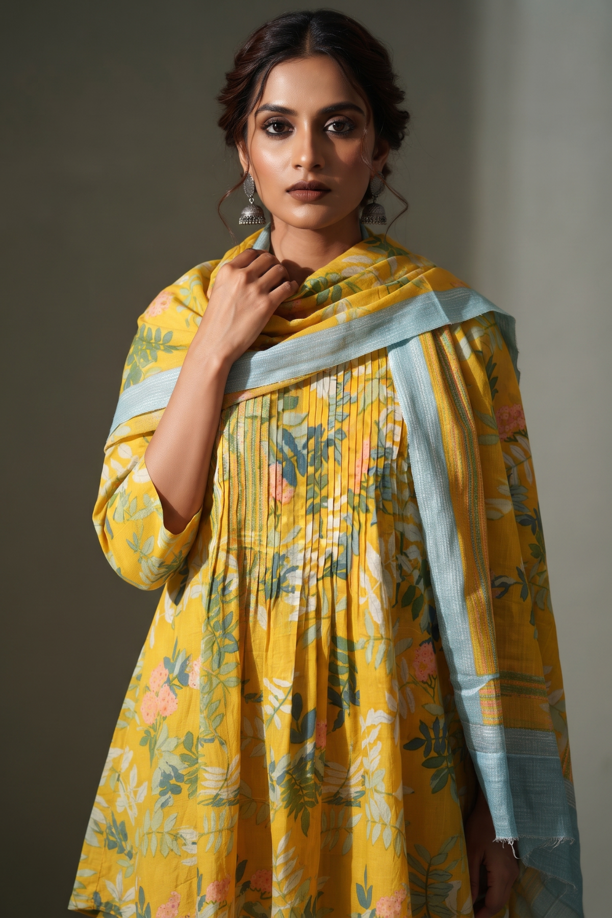 Yellow_Floral_Cotton_Pintuck_Kurta