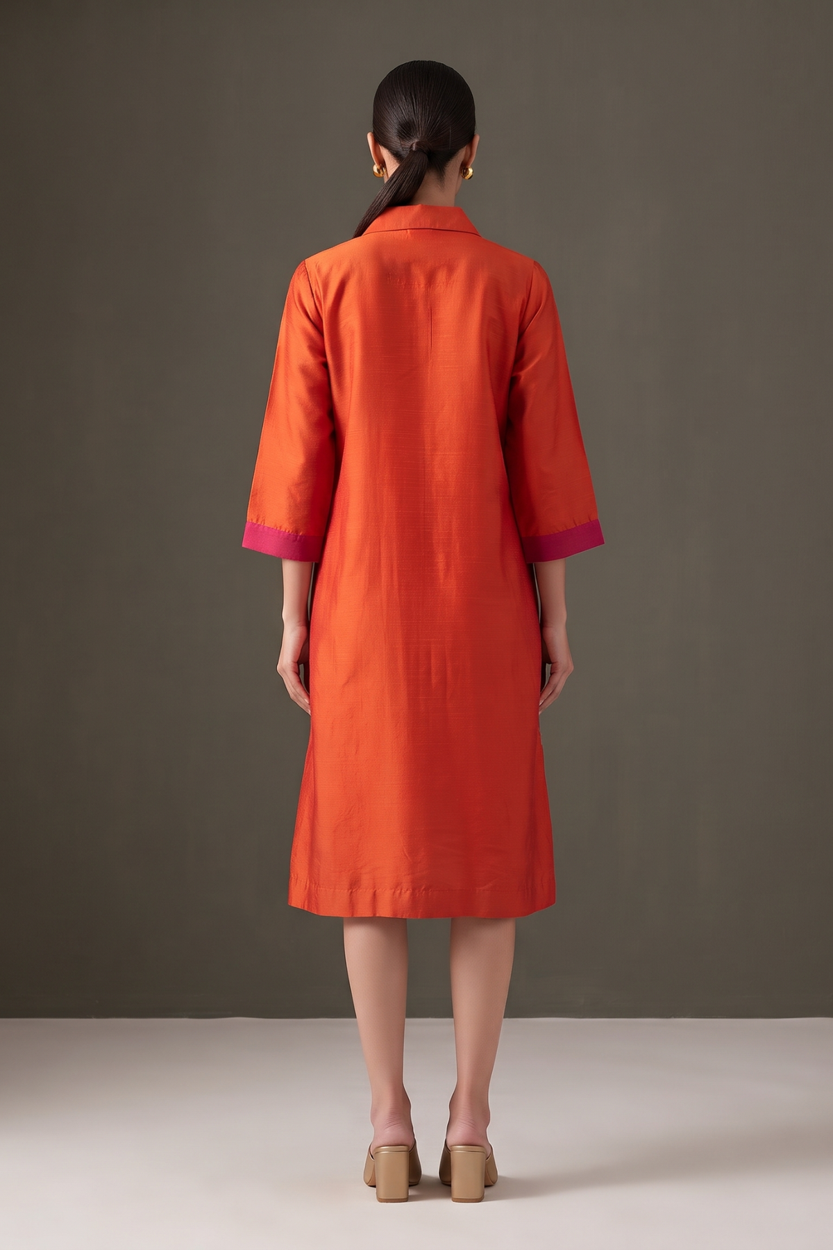Zesty_OrangePink_Blush_Cotton_silk_cross_shirt_dress