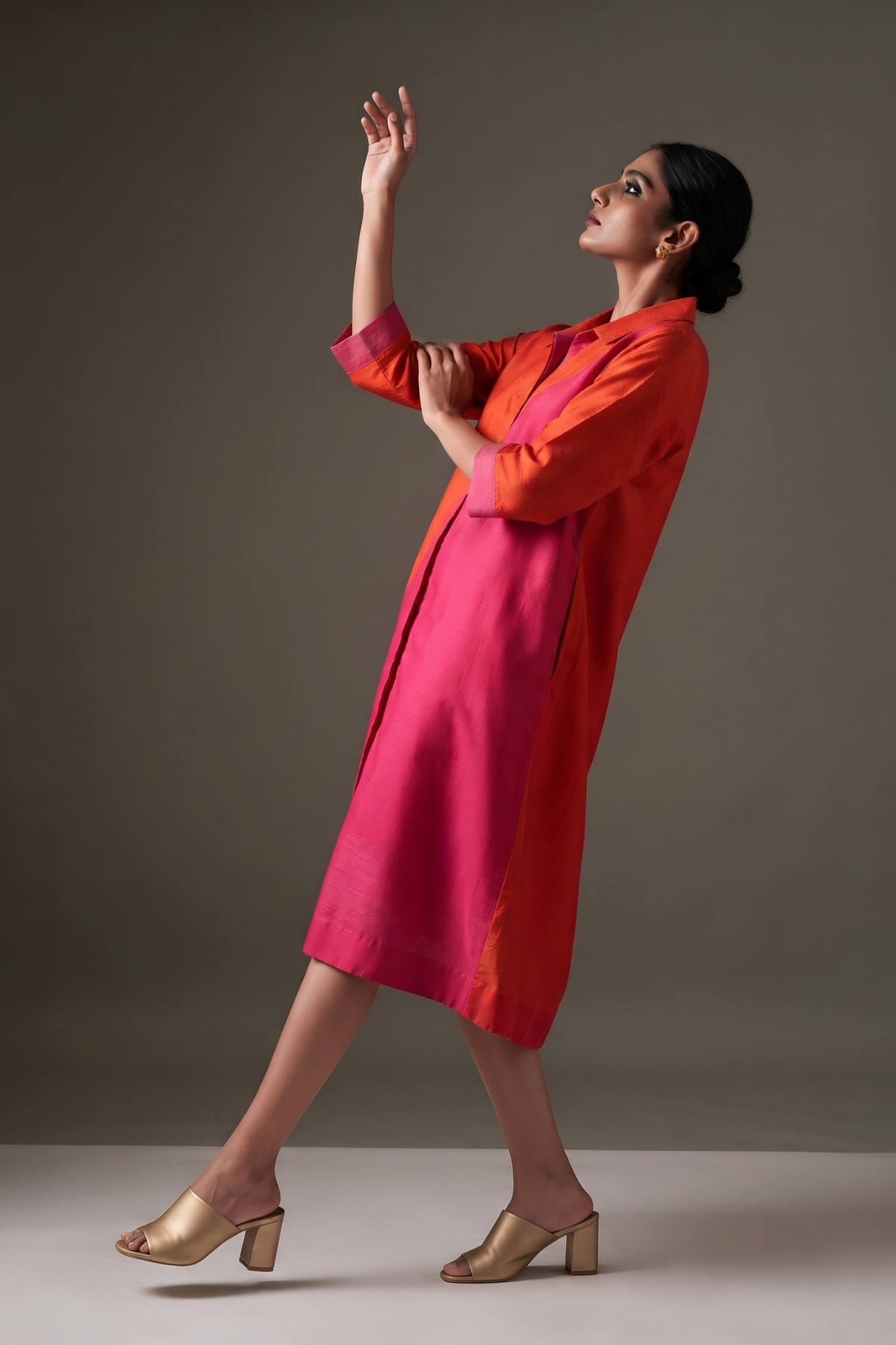 Zesty_OrangePink_Blush_Cotton_silk_cross_shirt_dress
