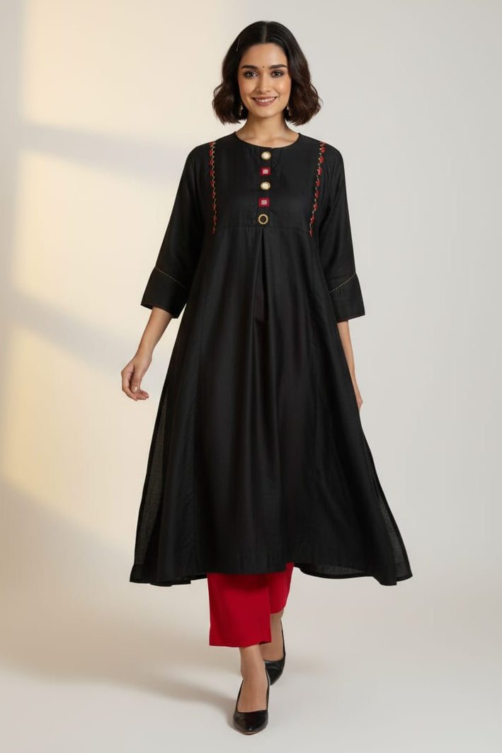 Midnight Splendour Viscose Silk Kalidar Kurta