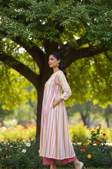 Kalidar Choga Kurta In Black Red Buti And Potli And Pockets by Maati Crafts