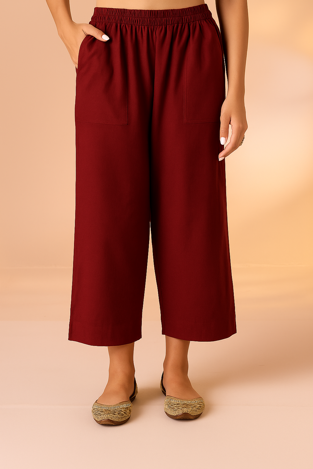 comfort fit cotton pants - maroon linen cotton