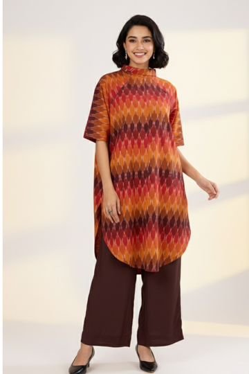 Chevron Dusk Cowl Neck Cotton Tunic Kurta