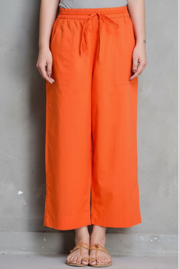 Comfort fit cotton pants with pockets - Tangerine Orange