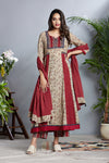 sufi tie-up pintuck anarkali in red and green