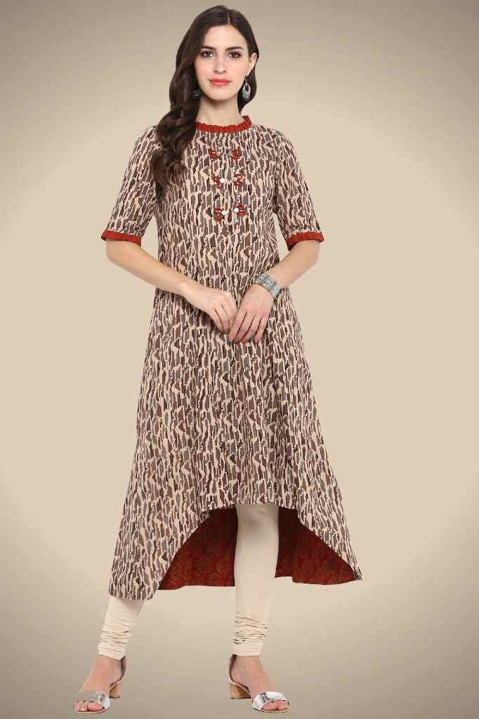 DARK GREY RED AJRAKH ASYMMETRICAL DRESS MINI PLEATED ROUND NECK