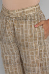 Elasticated Printed Narrow Trouser - Beige & Checkers