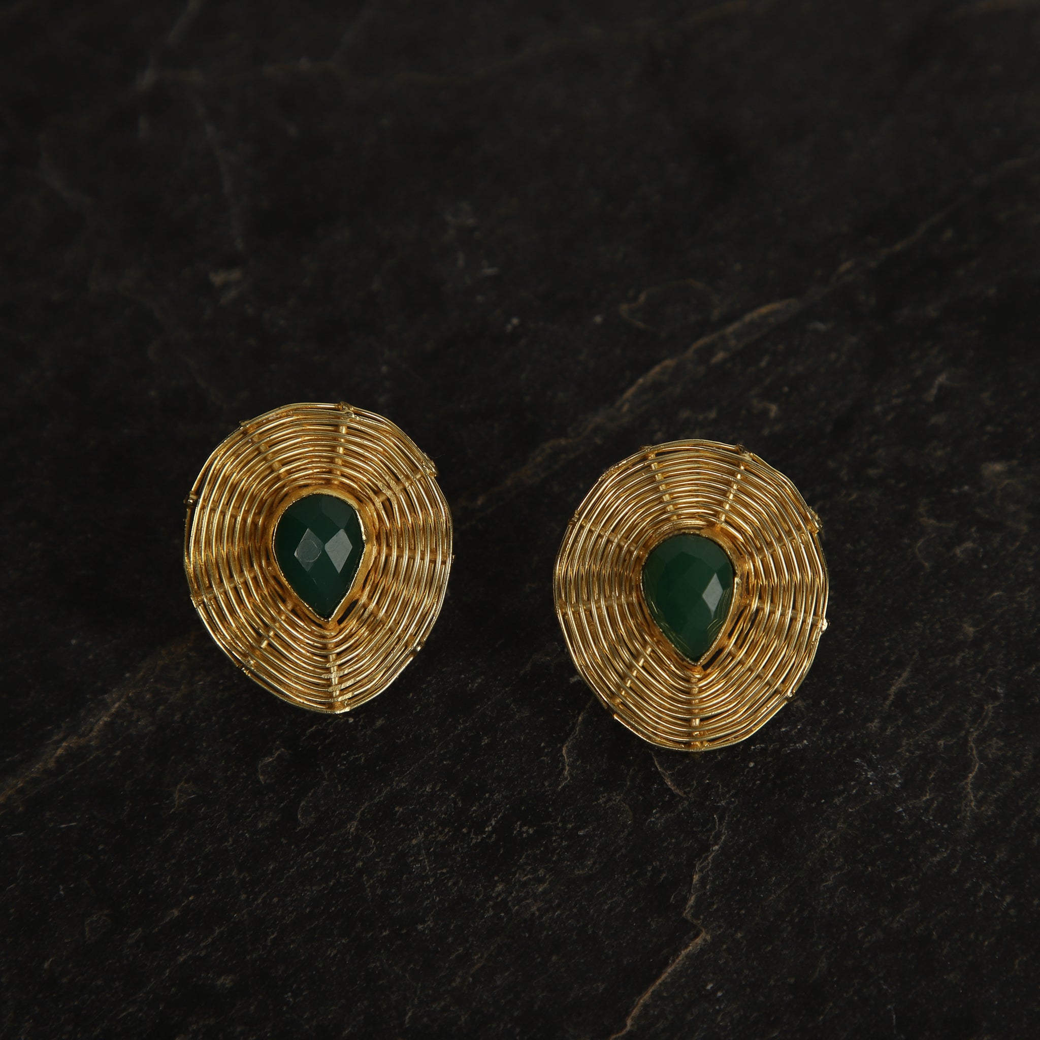 jewelry - berserk - Gold Plated Jade Teardrop Studs