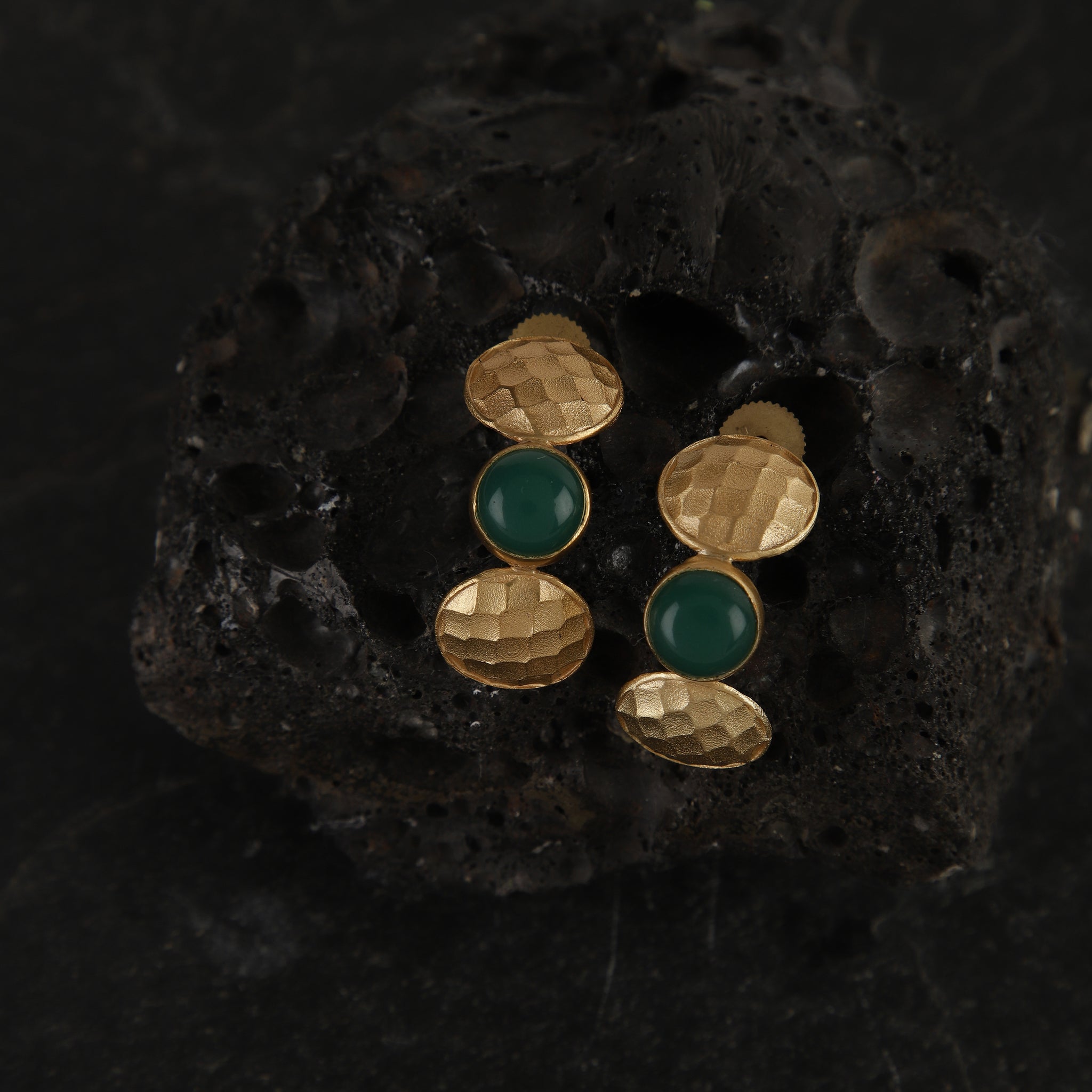 jewelry - berserk - Gold Plated Jade Half Hoops