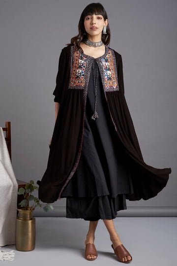 vintage kutchi yoke jacket - timeless ebony & many mirrors