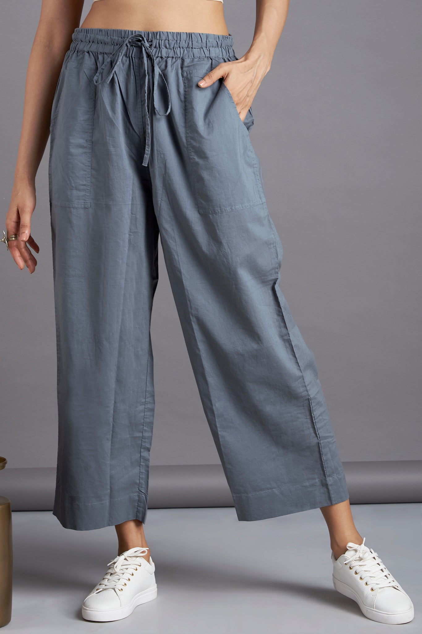 Comfort fit pants - Cotton Ikat grey white