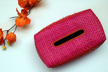 tissue box holder - pink & orange