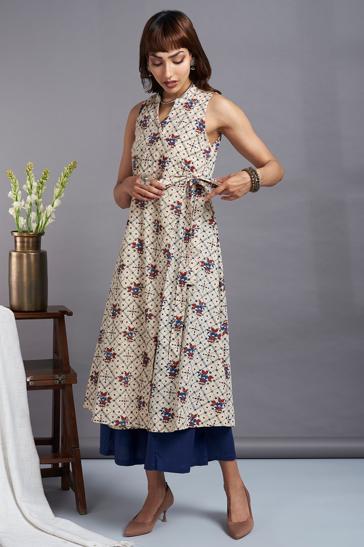 mughal dori angrakha with sleeveless dress - Raven Garden & Ruby Blossoms