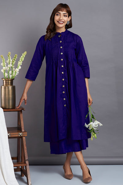 pleated neck pintuck dress - berry cocktail & purple bloom