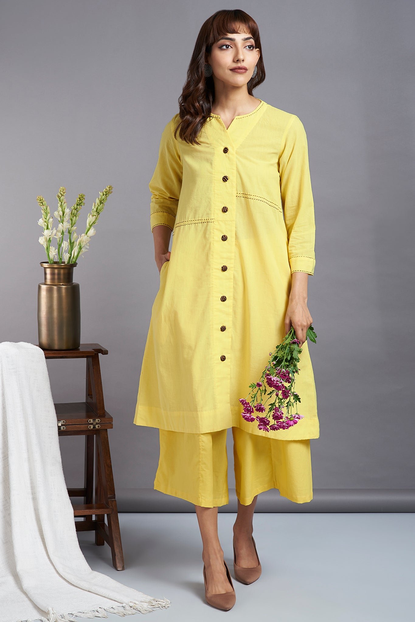 valley sun - button down tunic kurta with hand stitched details