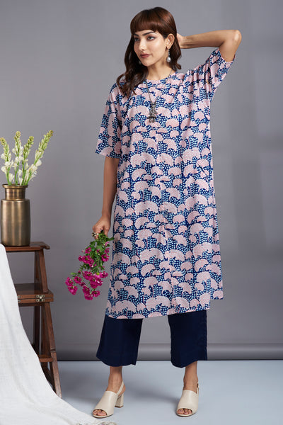 daydreaming delphinium - drop shoulder modern tunic with pockets