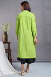 chartreuse lime - long cotton shirt dress with front buttons
