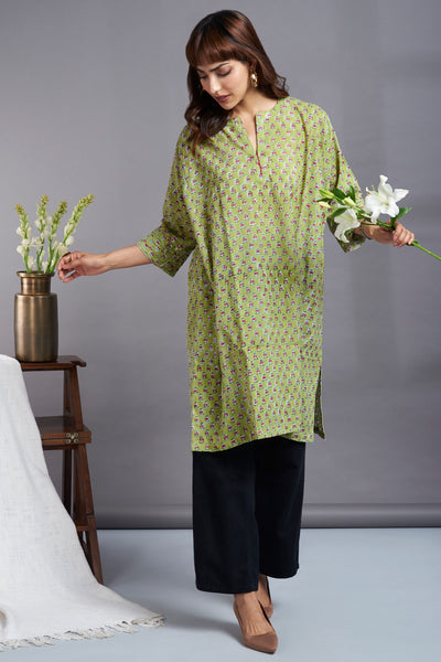 leisure tunic - green drizzle & madder buttis