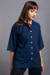 button down shirt with round hem & easy sleeve - indigo sprinkles & midsummer night