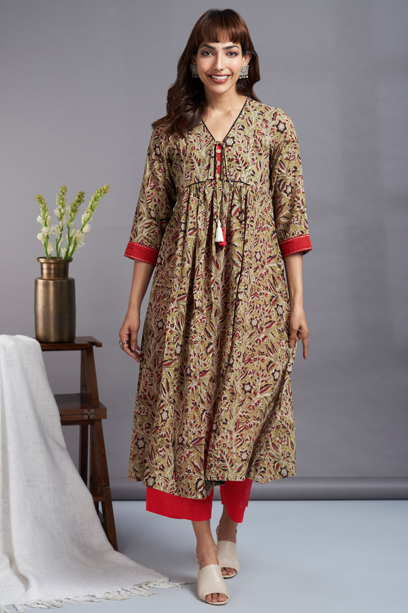 tie-up gather kali kurta - porcelain garden & morning songs