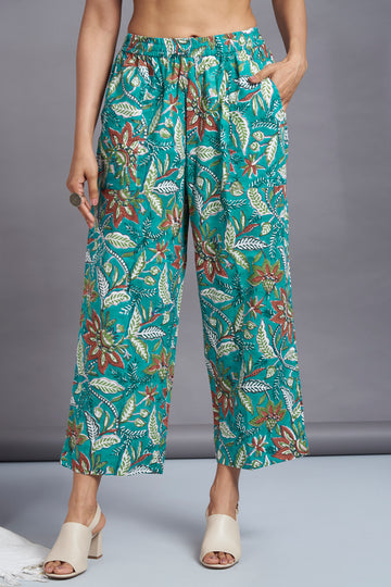 comfort fit cotton pants - spring green & floral