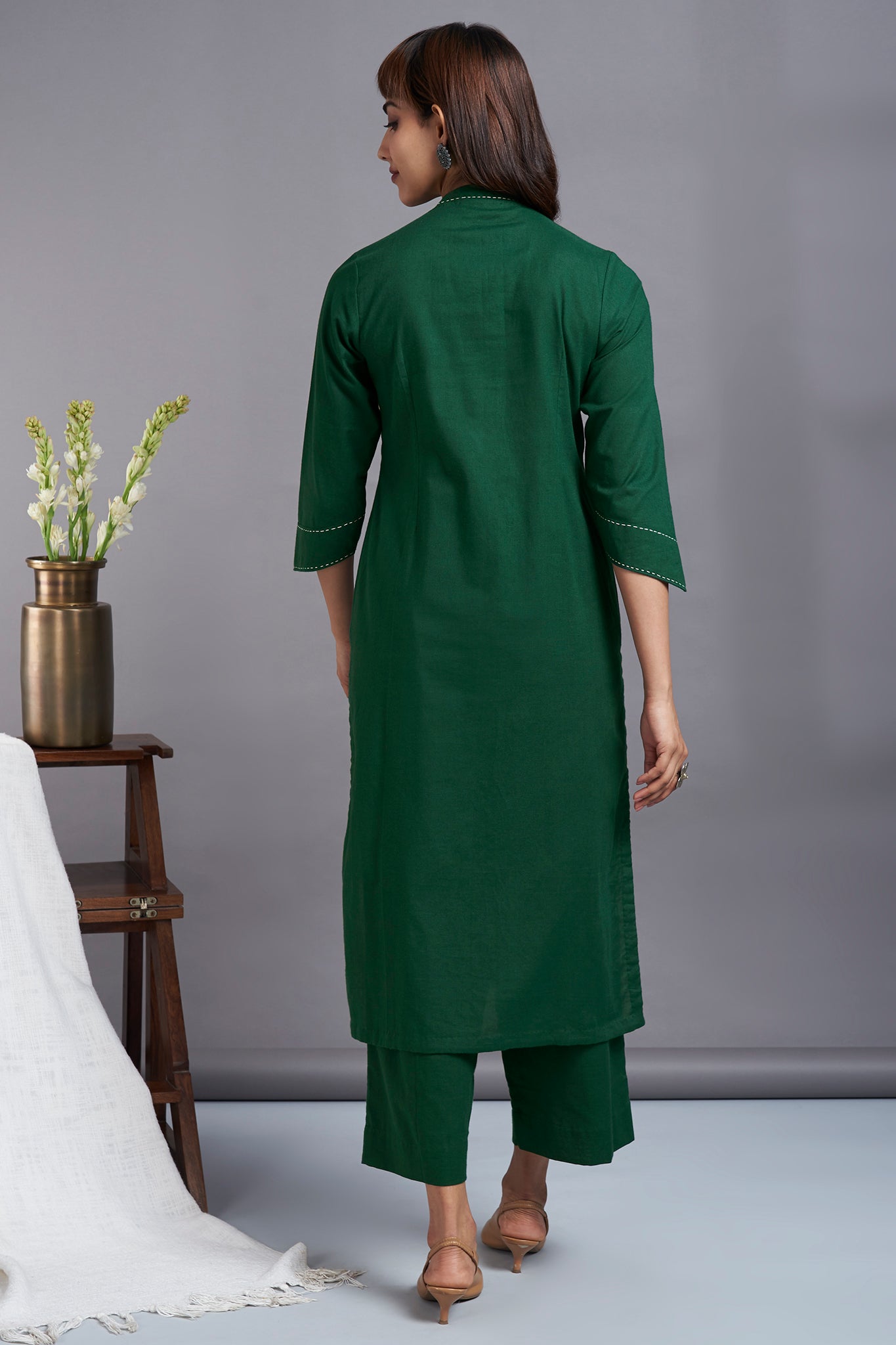 button down round collar kurta - enchanted forest & serene oasis