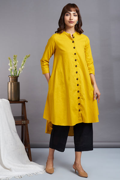 tuscany yellow - linen asymmetrical hemline button down tunic