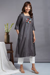 luxe silk square panel kurta with hand embroidery