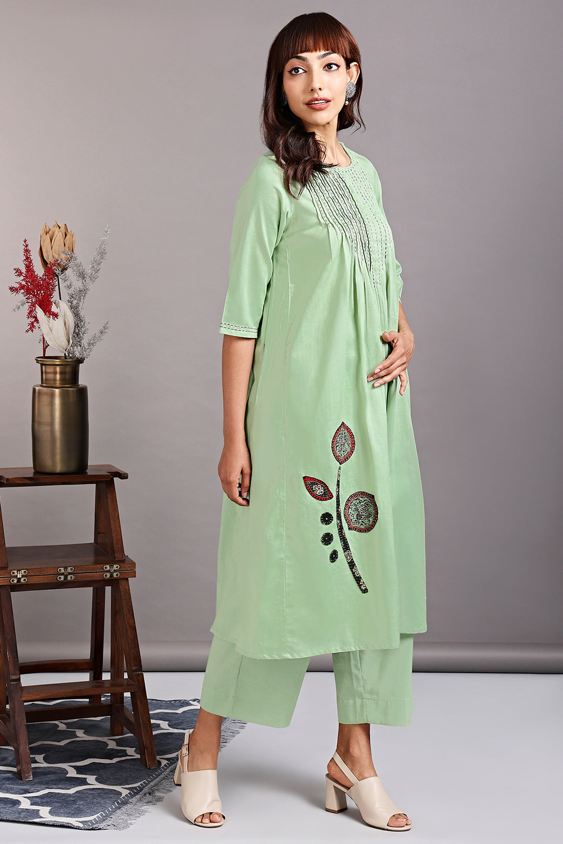 long pintuck dress - resplendent poppies & breath of spring