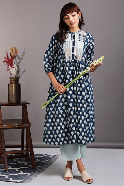 gather dress with yoke - indigo halo & tuberose garden