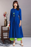 mughal anarkali with tie up jacket and gathers - sapphire blue & shimmering green