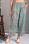 Comfort fit pants - green floral pink flowers