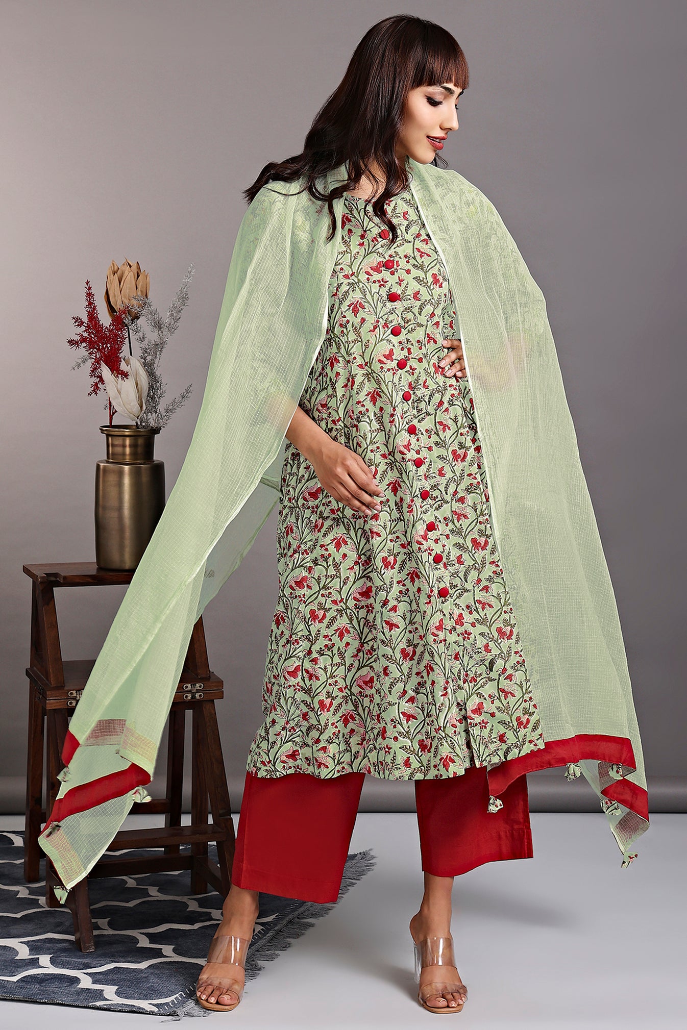 A-line button down Ikat Kurta